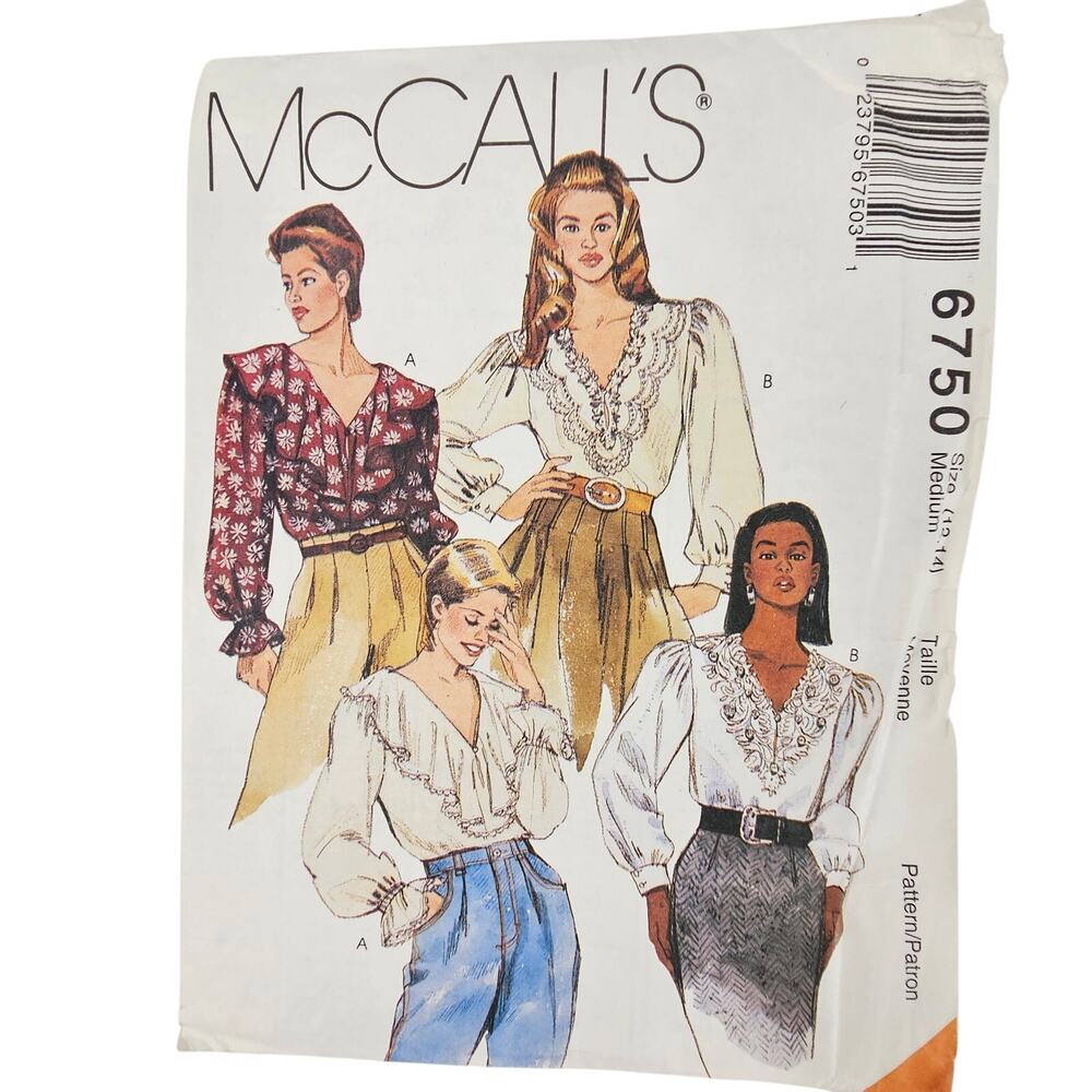 VTG 1990s  McCalls pattern 6750 poets blouse cottage ren fair size M 12-14 cut